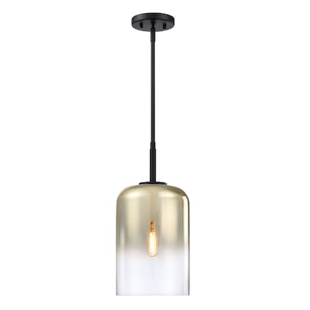 Designers Fountain Gatsby 60 Watt 1-Light Matte Black Mid-Century Modern Pendant Light with Gold Ombre Glass Shade D306M-8P-MB